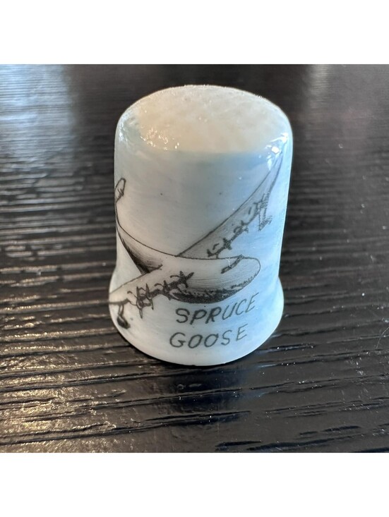 Vtg Spruce Goose Thimble Howard Hughes Aircraft Aviation Souvenir Signed Gail